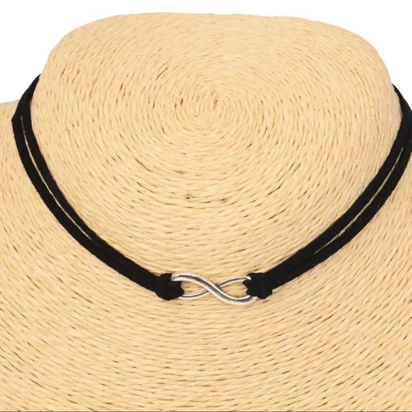 𝅺silver Infinity Symbol Black Choker Necklace - Picture 1 of 3
